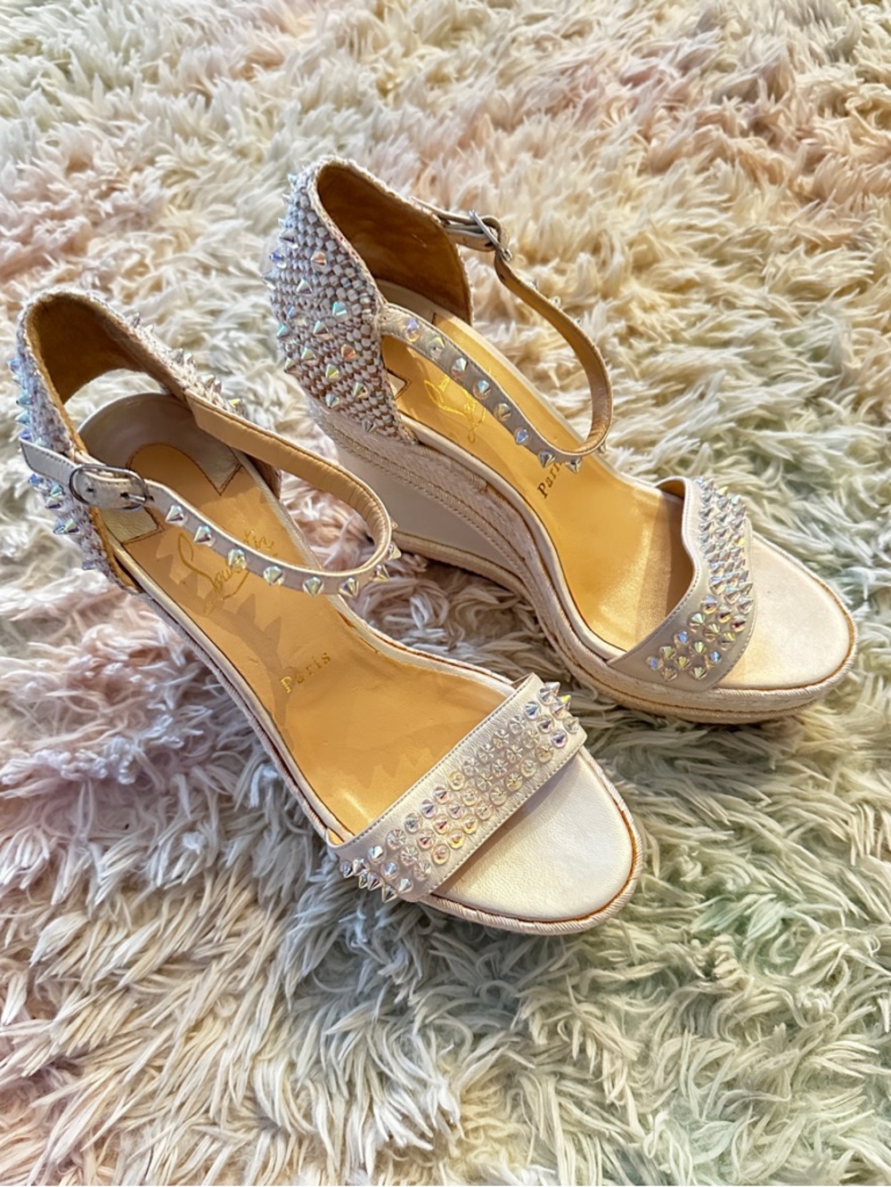 CHRISTIAN LOUBOUTIN Madmonica 120 White Leather Wedges Size 40 - Picture 2 of 10